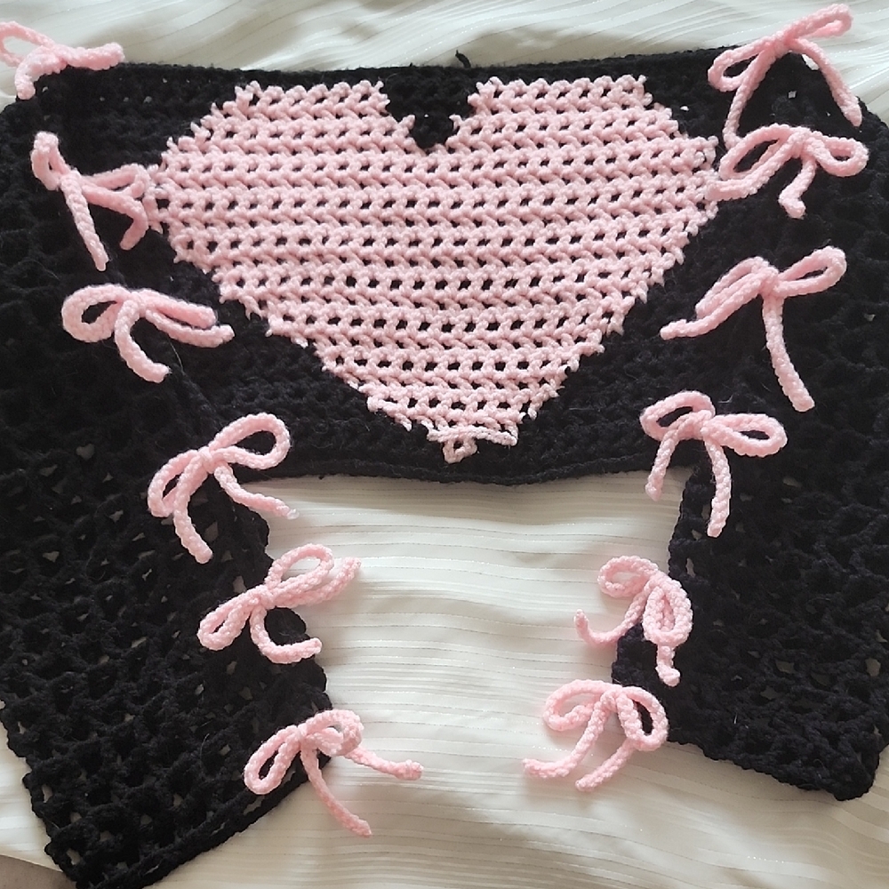 Pink and Black Crochet Long Sleeve Top